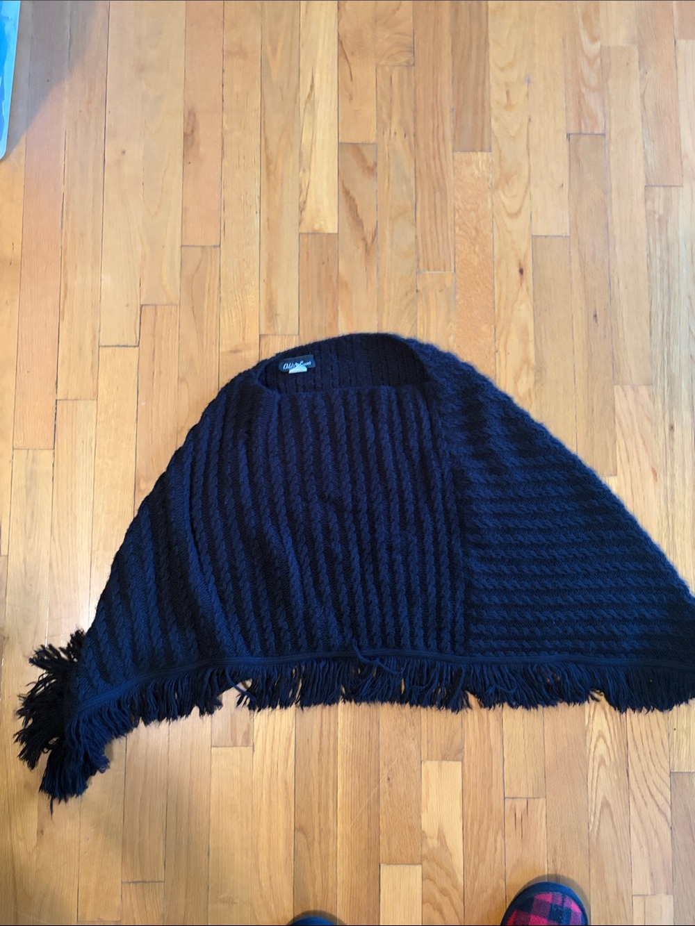 Women's Black Knit Fringe Poncho Shrug